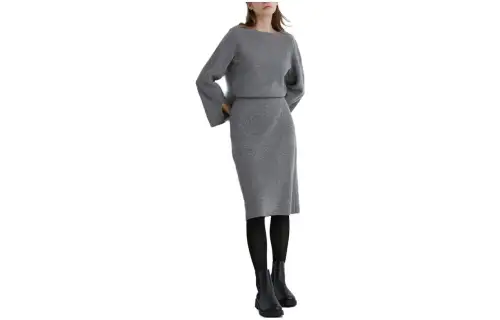 UNIQLO X Clare Waight Keller Long Sleeved Dresses Women's Lead Gray Crew Neck Moderate Mid Length
