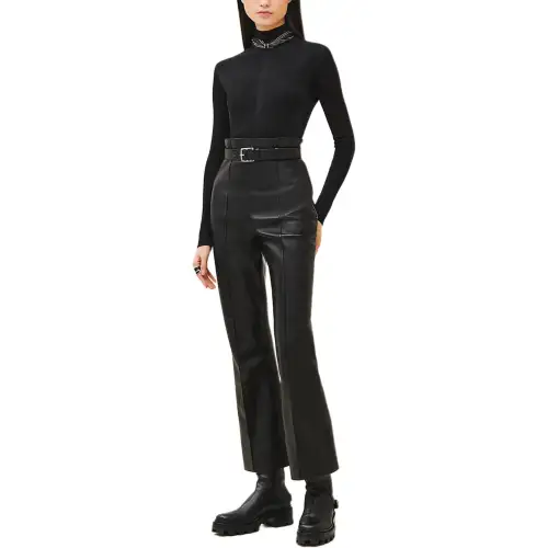 HERMES Leather Pants Women's Black