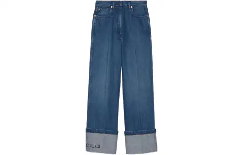 GUCCI Logo Printed Wide Leg Jeans