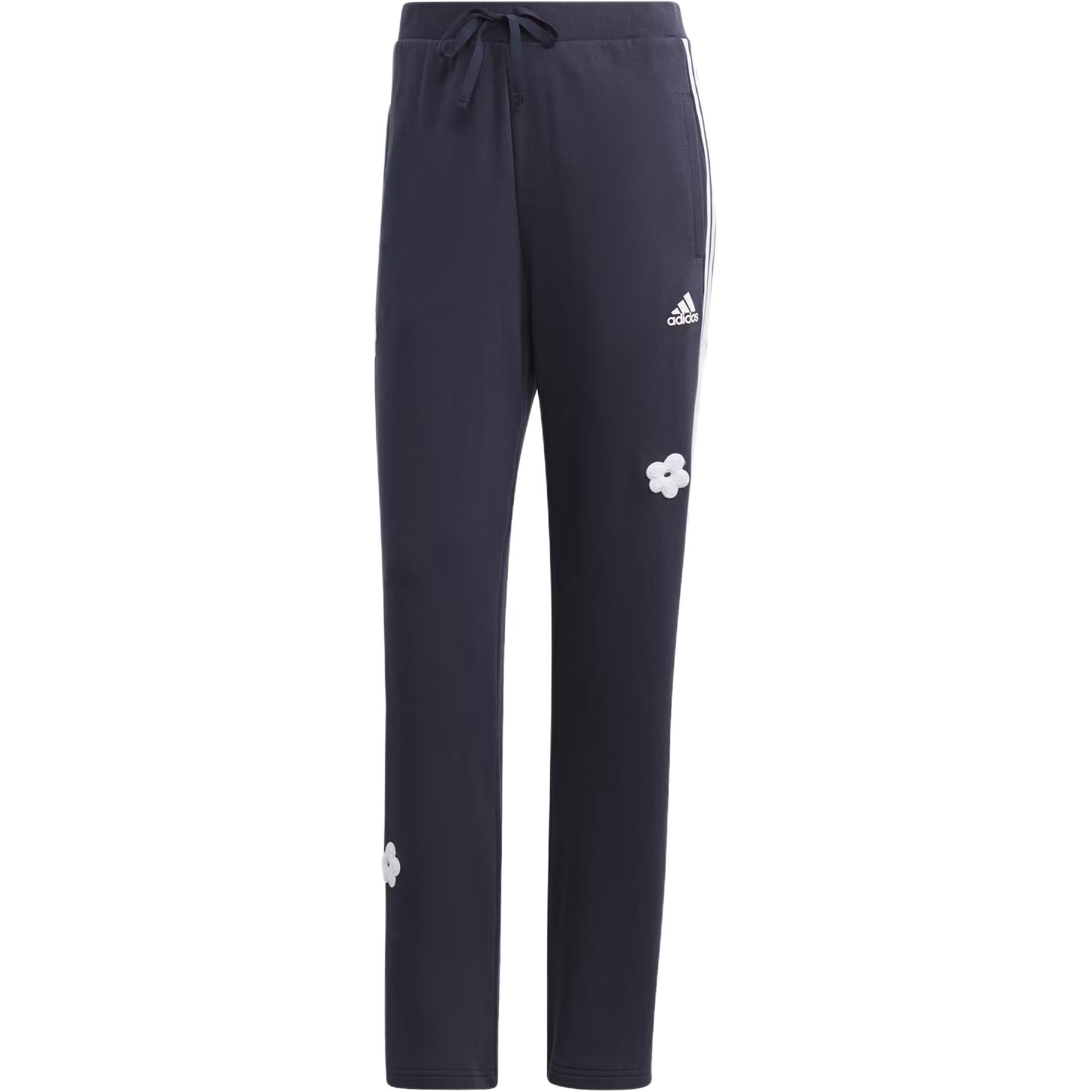 Adidas Sportswear 3 STRIPES HIGH RISE JOGGERS With CHENILLE FLOWER PATCHES Knitted Sweatpants Women's Dark Blue