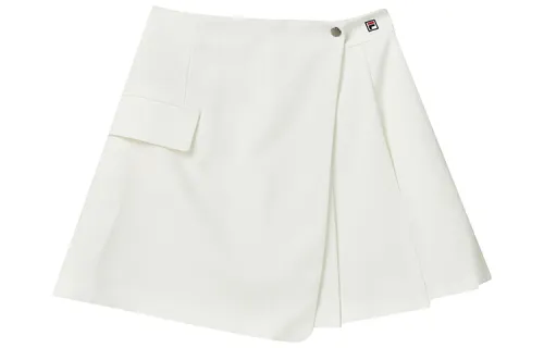 FILA Fila Sports Lifestyle Solid Color Pleated Splicing Woven Skirt Comfortable Casual Short Skirt Women's Cloud Mushroom White