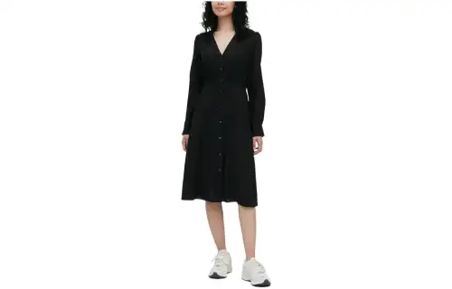 UNIQLO Long Sleeved Dresses Women's Black V Neck Moderate Short