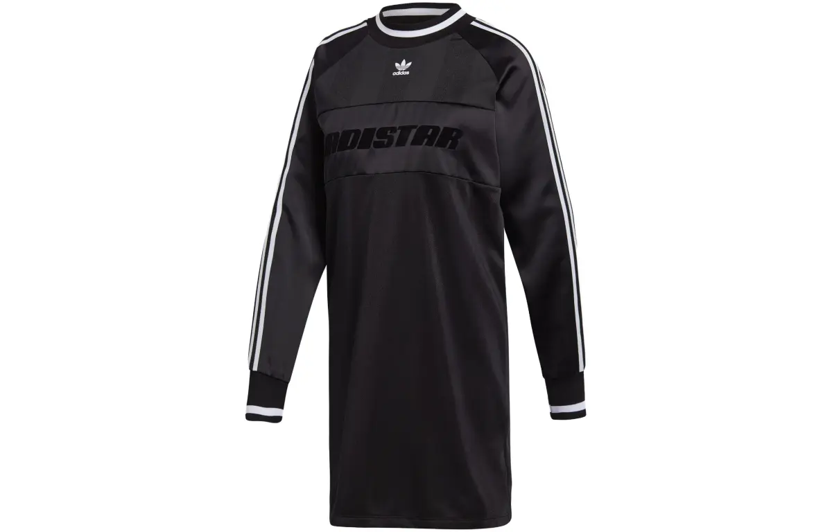 Adidas Originals Long-Sleeved Dresses Women's Black Crew Neck Moderate Short