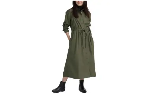 UNIQLO Long Sleeved Dresses Women's Dark Green Square Collar Moderate Mid Length