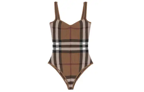 Burberry Plaid Print Swimsuit 'Birch Brown'