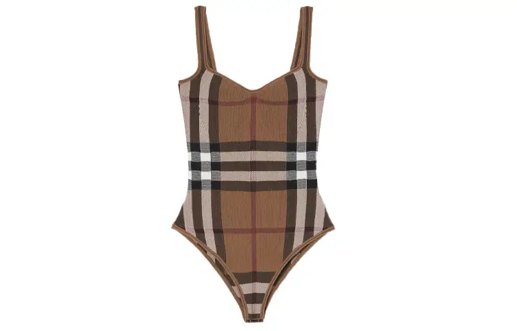 Burberry Plaid Print Swimsuit 'Birch Brown'