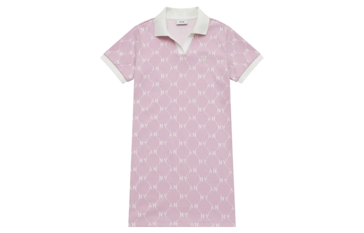 MLB MONOGRAM SS25 Short Sleeved Dress Women's Heather Gray Pink
