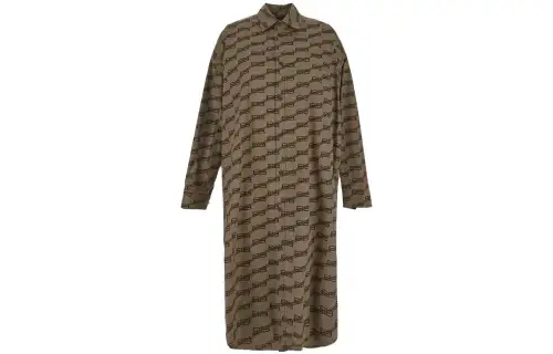 Balenciaga Long Sleeve Cocoon Dress 'Beige/Brown'