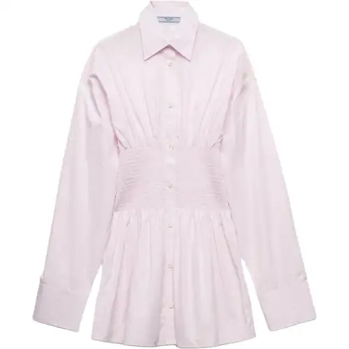 PRADA Smocked Waist Long Sleeved Poplin Shirt