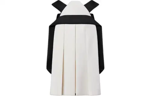Lv Wool Crepe Trapeze Pleat Dress