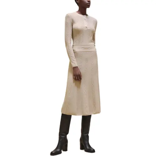 HERMES Long Sleeved Dress Women's Beige
