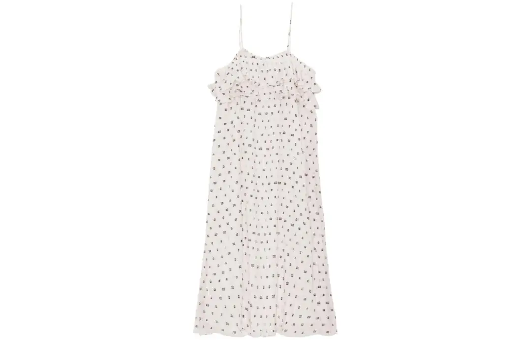 GANNI Monogram Printed Pleated Ruffled Midi Dress