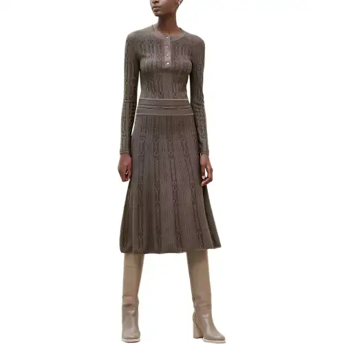 HERMES Long Sleeved Dress Women's Brown