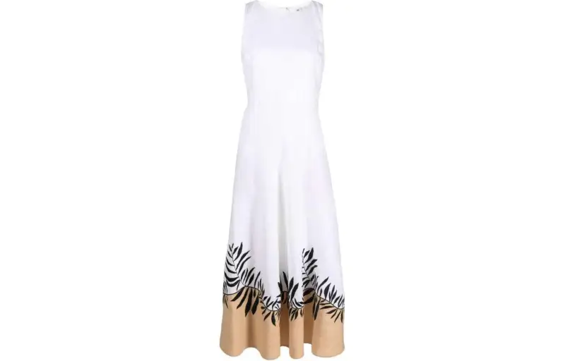 Loro Piana Botanical Print Linen Midi Dress
