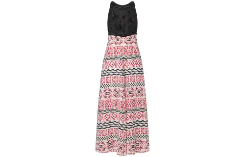 LOUIS VUITTON Beaded Top Monogram Tile Maxi Dress