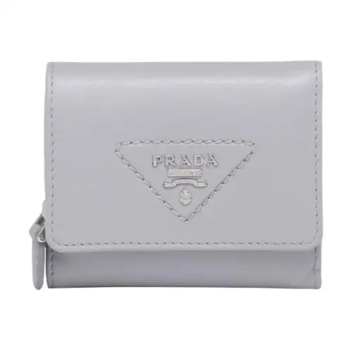 PRADA Saffiano Leather Wallet Mini Women's Gray Blue