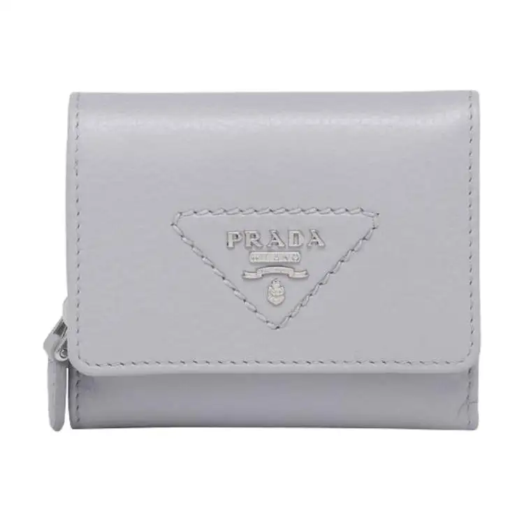 PRADA Saffiano Leather Wallet Mini Women's Gray Blue