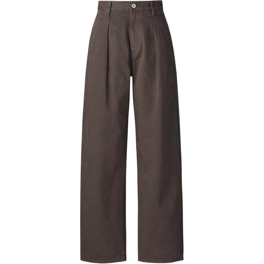 UNIQLO Uniqlo FW24 Denim Series Solid Color Pleated High Waist Loose Jeans Women's Brown