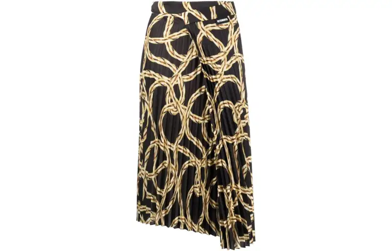 Vetements Casual Long Skirts Women's Black Mid Length Pleated Skirt