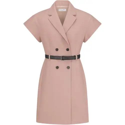 DIOR SS25 Short Sleeved Dress Women's Peach Blossom Pink