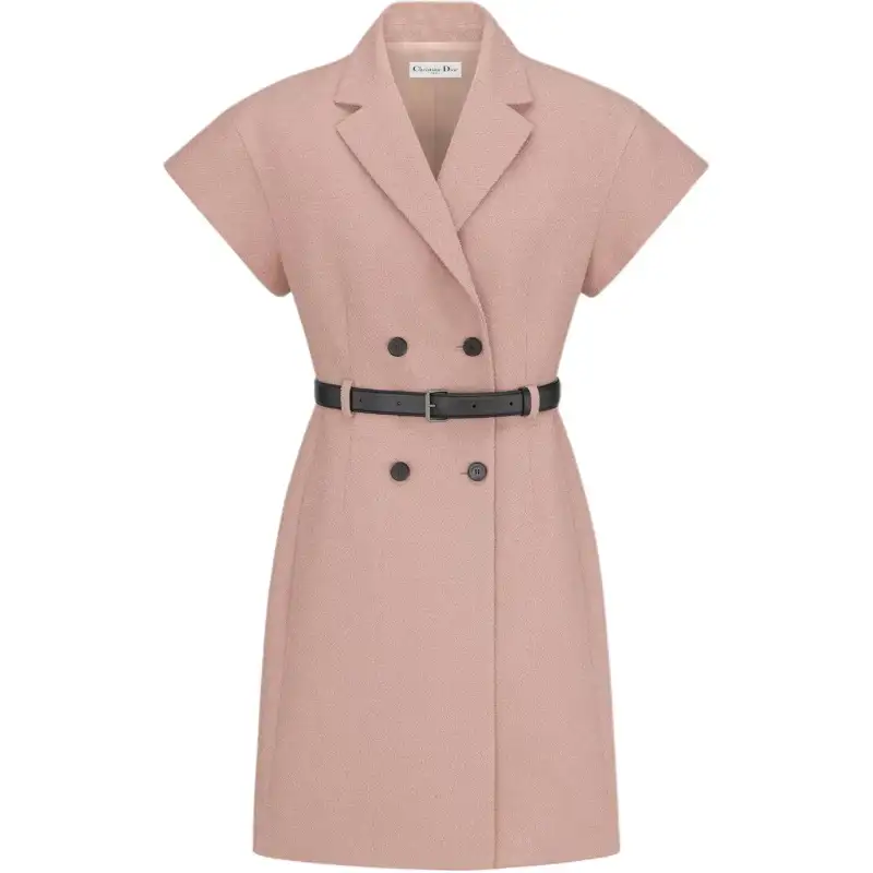 DIOR SS25 Short Sleeved Dress Women's Peach Blossom Pink