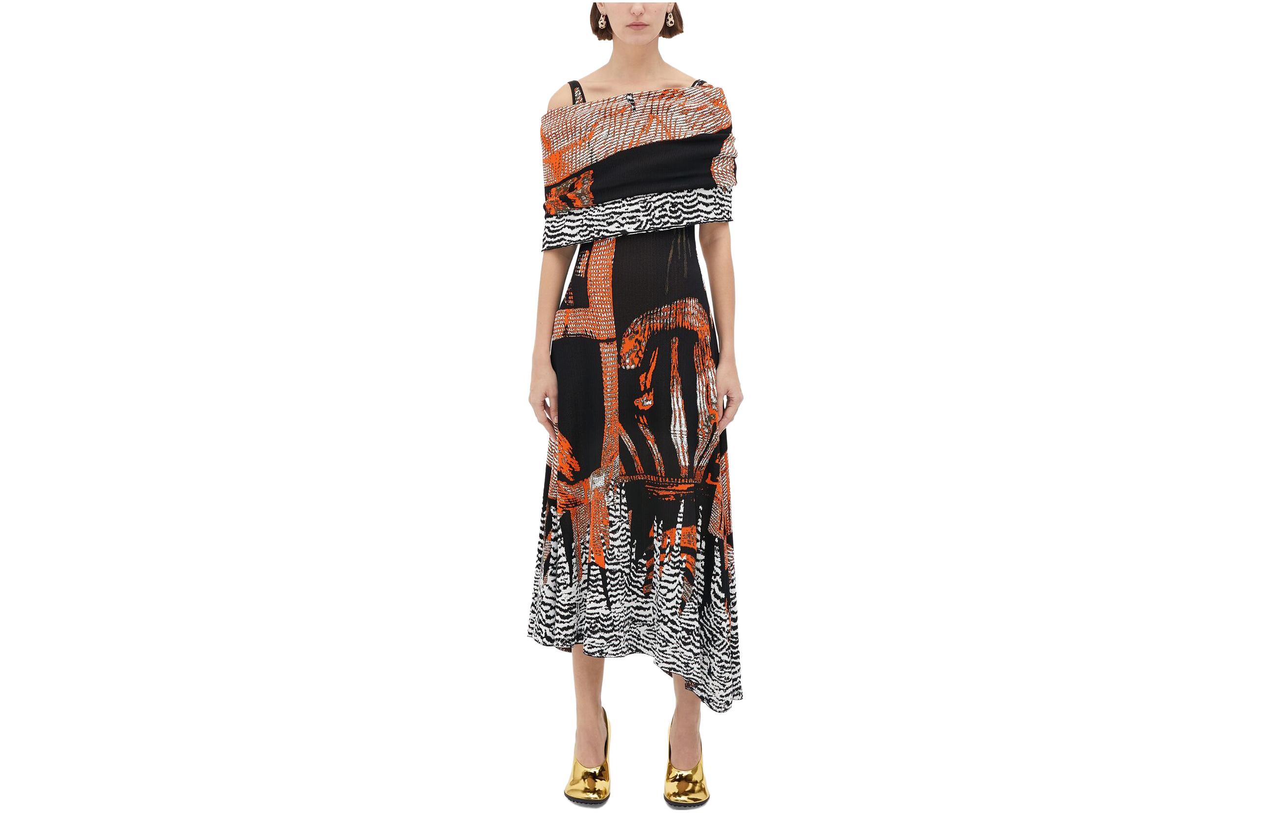 Bottega Veneta Graphic Printed Asymmetric Midi Dress