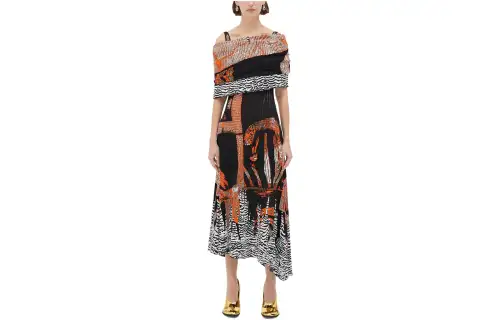 Bottega Veneta Graphic Printed Asymmetric Midi Dress