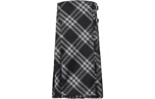 Burberry Checked Fringed Edge Midi Skirt