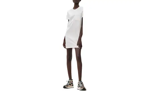 HERMES White short sleeve dress, with embroidery, loose straight fit