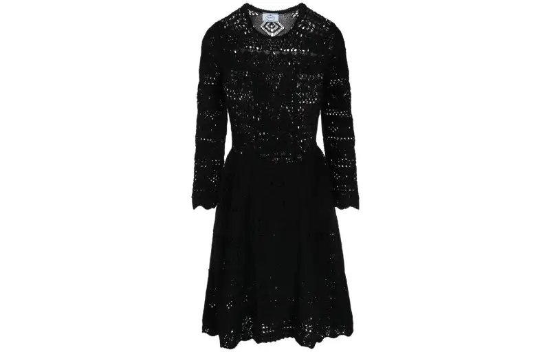 Prada flared-skirt crochet dress