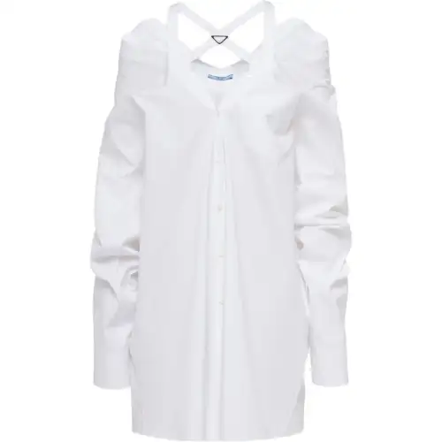 Prada off-shoulder cotton shirt dress