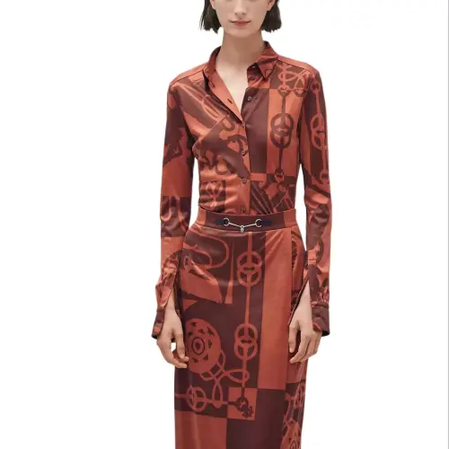 HERMES Casual Suits Women's Umber Pointed Collar Thin Mid Length