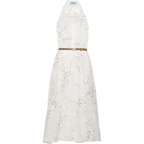 PRADA Sleeveless Dresses Women's White Shirt Collar Moderate Long