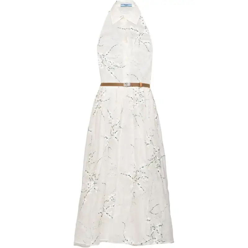 PRADA Sleeveless Dresses Women's White Shirt Collar Moderate Long