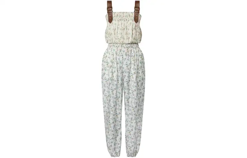 LOUIS VUITTON Floral Print Leather Strap Jumpsuit