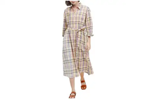UNIQLO Long Sleeved Dresses Women's Pink Shirt Collar Mid Length