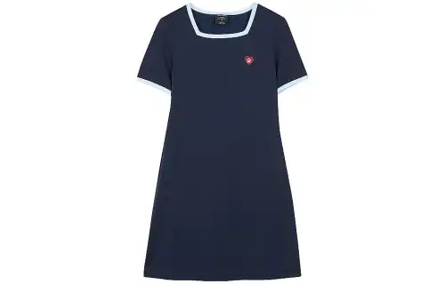 Skechers Bob's Short Sleeved Dresses Women's Navy Blue/002Z Square Collar Moderate Mid Length