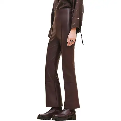 HERMES Leather Pants Women's Red