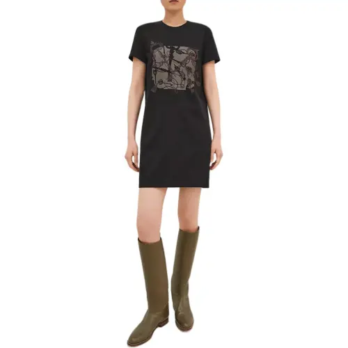 HERMES Short Sleeved Dress Women's Black