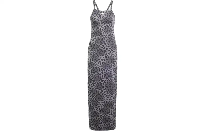 Adidas Originals Leopard Luxe 3 Stripes Maxi Dress Slip Dress Women's Black