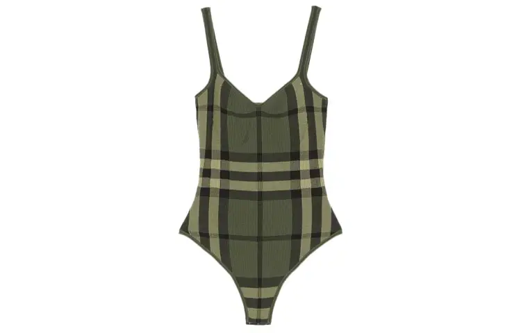 Burberry Kiela Check One Piece Swimsuit 'Military Green'