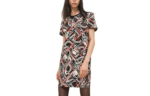 HERMES Short Sleeved Dresses Women's Black Crew Neck Moderate Short
