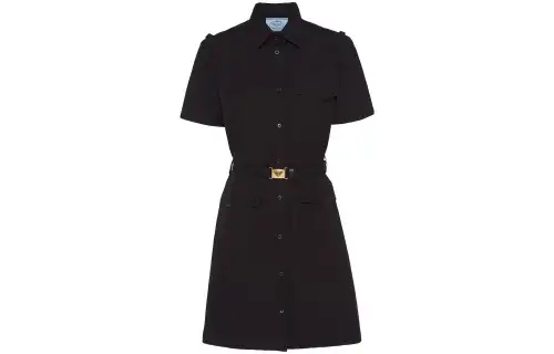 PRADA Short Sleeved Dresses Women's Black Shirt Collar Moderate Short