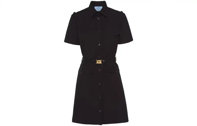 PRADA Short Sleeved Dresses Women's Black Shirt Collar Moderate Short