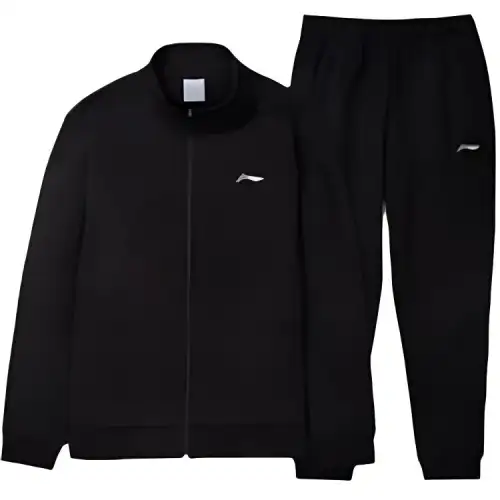 Li Ning Solid Color Stand Collar Fleece Lined Thermal Long Sleeved Athleisure Minimalist Style Pants Sweatshirt Set