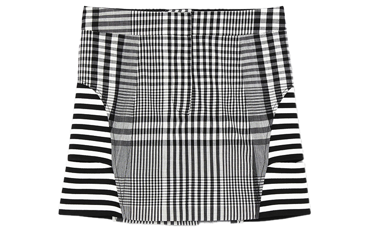 Burberry Burberry striped and plaid functional leather skirt women's black