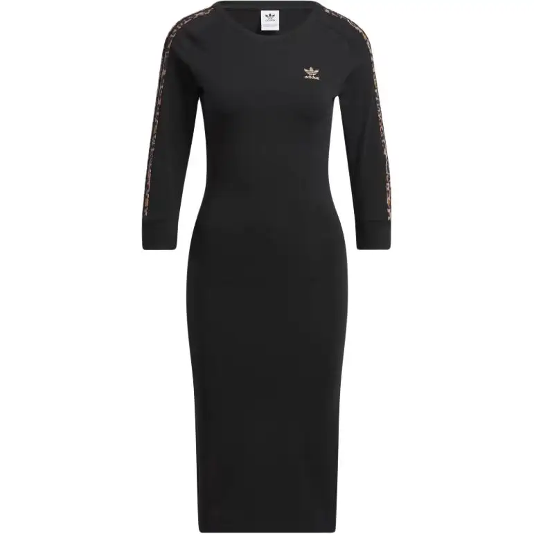 Adidas Originals Long Sleeved Dresses Women's Black Crew Neck Moderate Mid Length