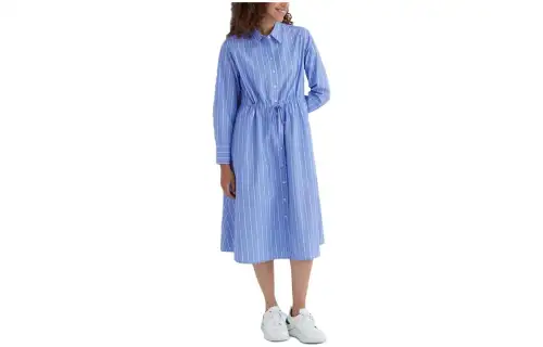 UNIQLO Long Sleeved Dresses Women's Sky Blue Pointed Collar Moderate Mid Length