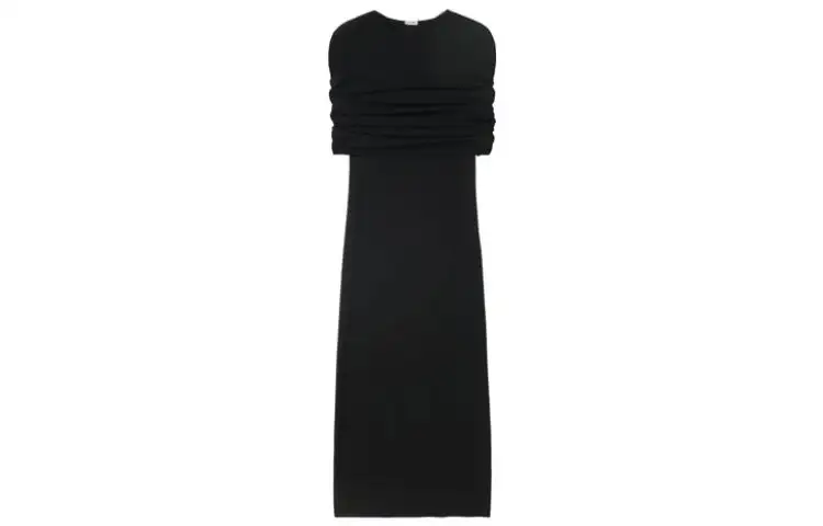 LOEWE Short Sleeved Dresses Women's Black Crew Neck Moderate Mid Length