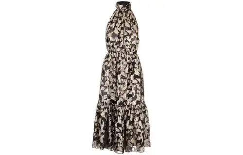 SAINT LAURENT Lavallière Metallic Floral Fil Coupé Chiffon Dress